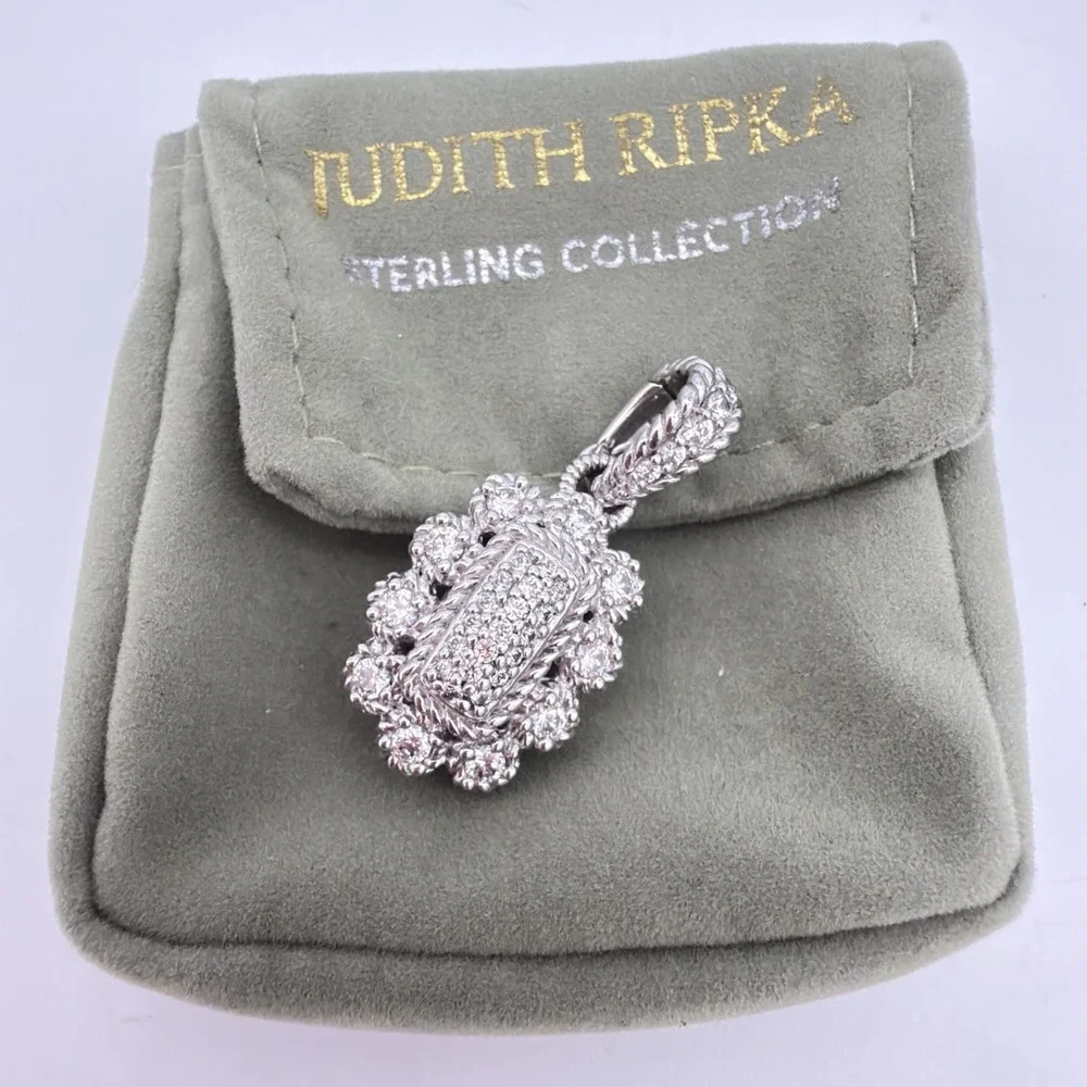 Vtg Judith Ripka Sterling Silver Enhancer Pendant Ornate Floral Pave CZ Thailand
